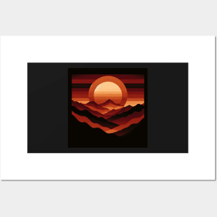 Crimson Dusk: The Majesty of Mountain Silhouettes Posters and Art